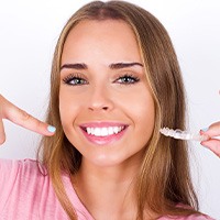 Basic clear aligner pictured against gray and white background